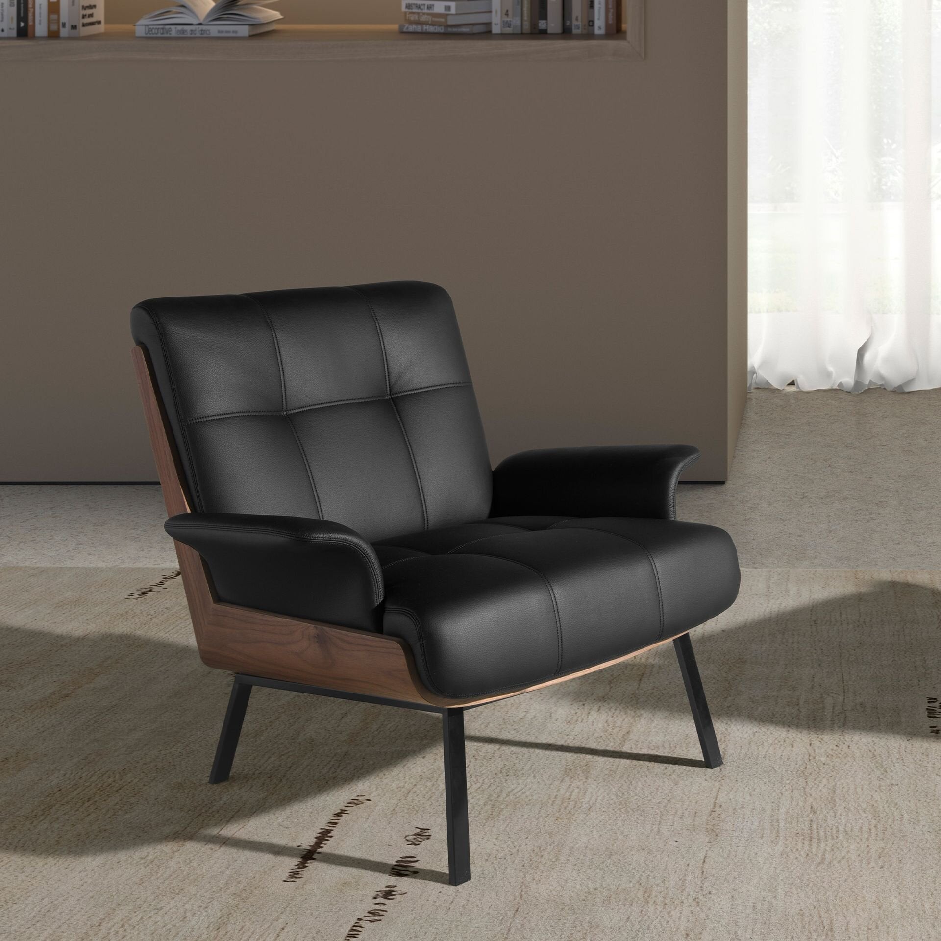 Black and Walnut Leatherette Armchair