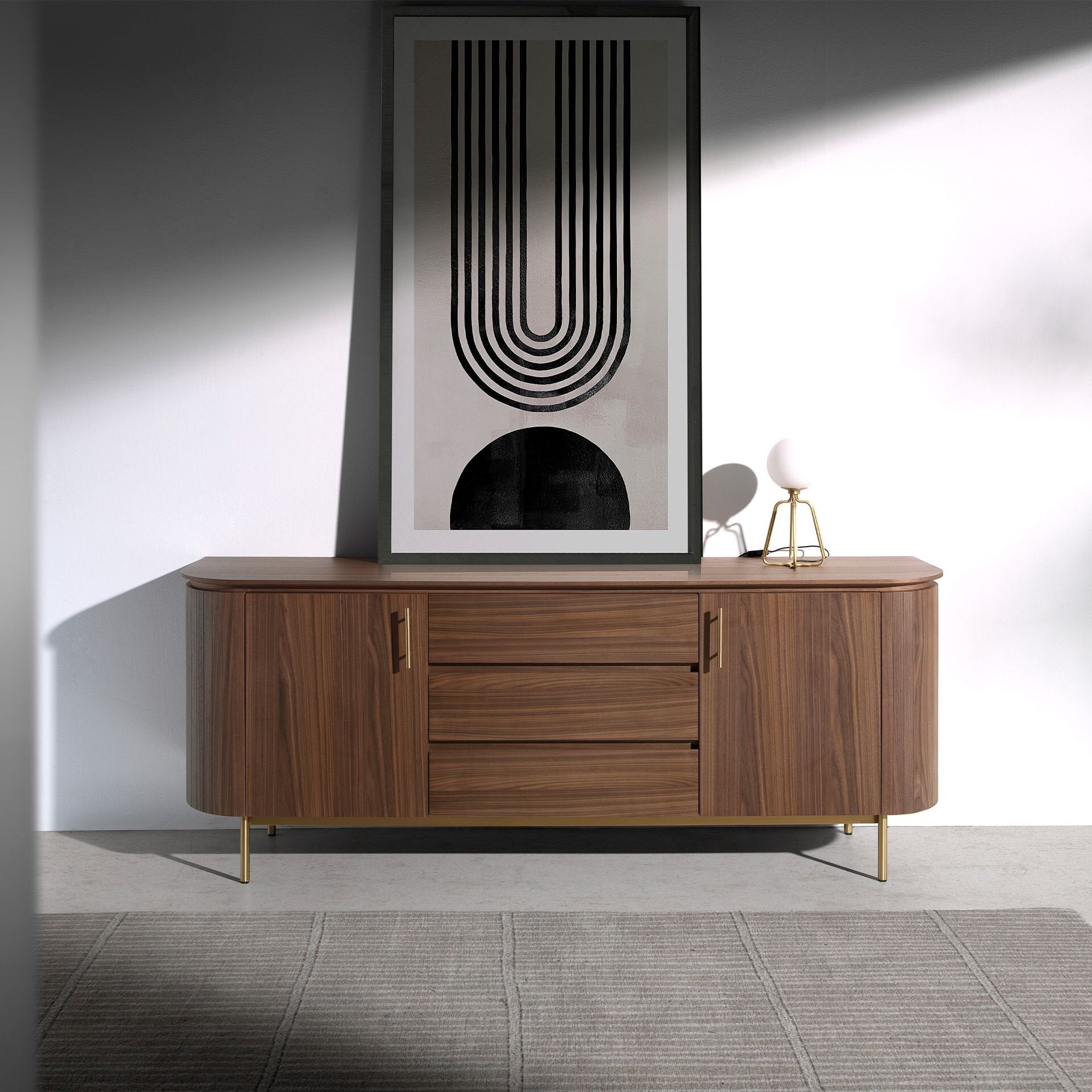 Sideboard walnut and golden polished steel