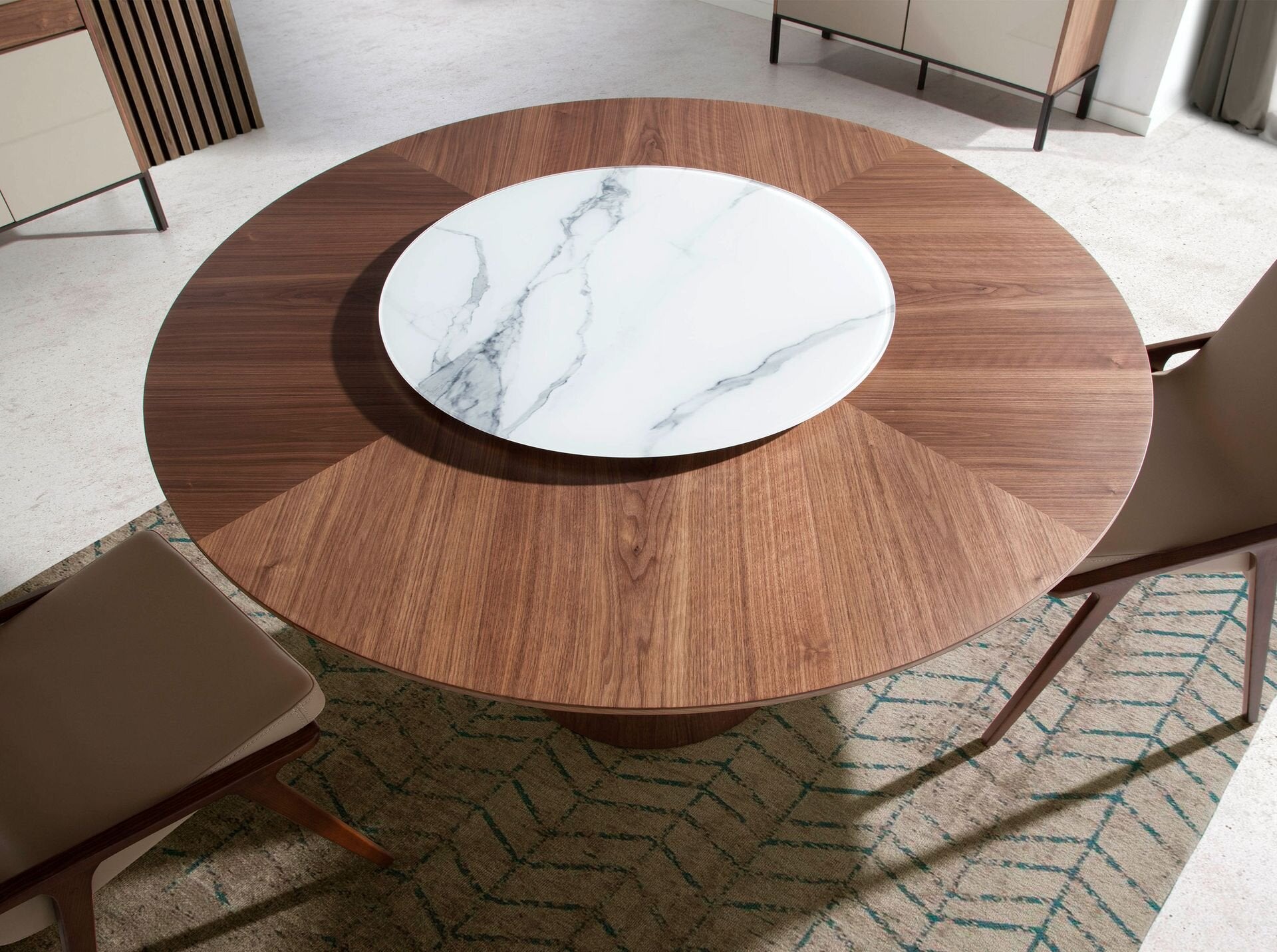 Rotating Round Walnut Dining Table