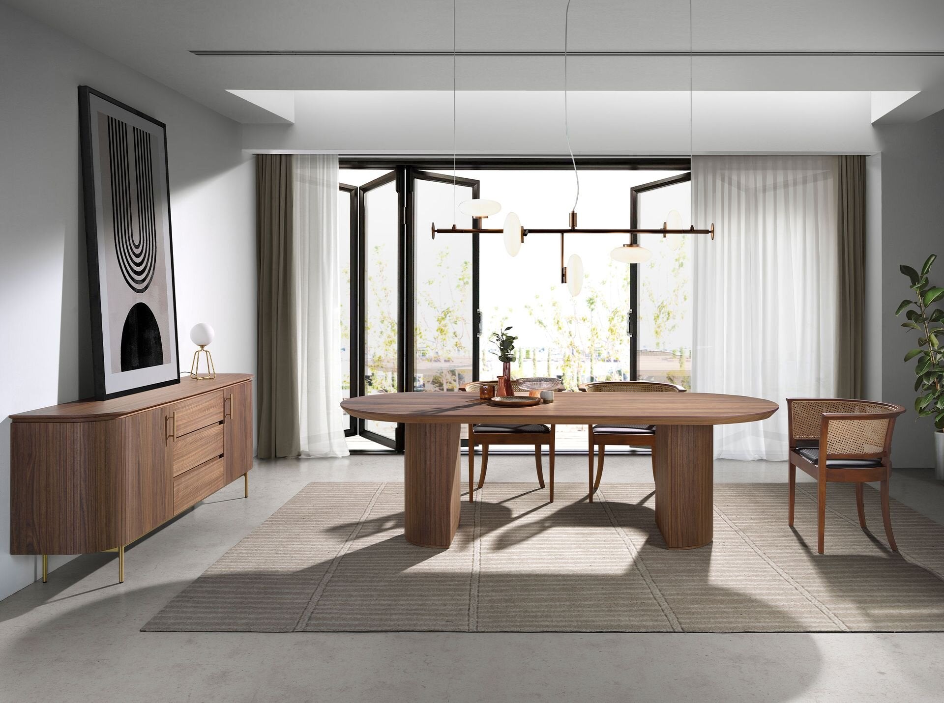 Sideboard walnut and golden polished steel