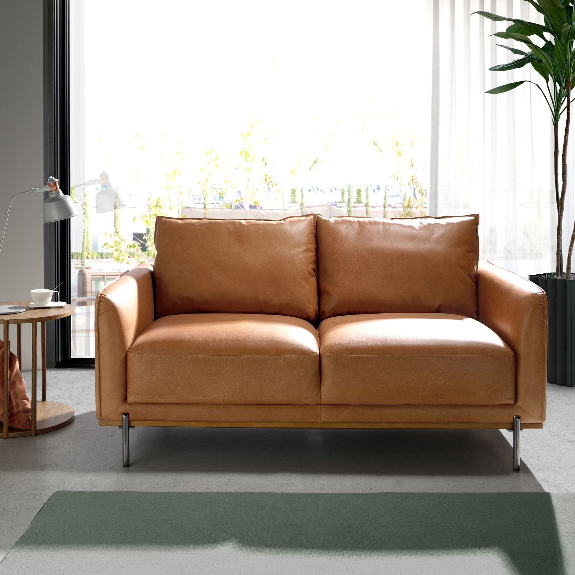 Brown Leather 2-seater Sofa