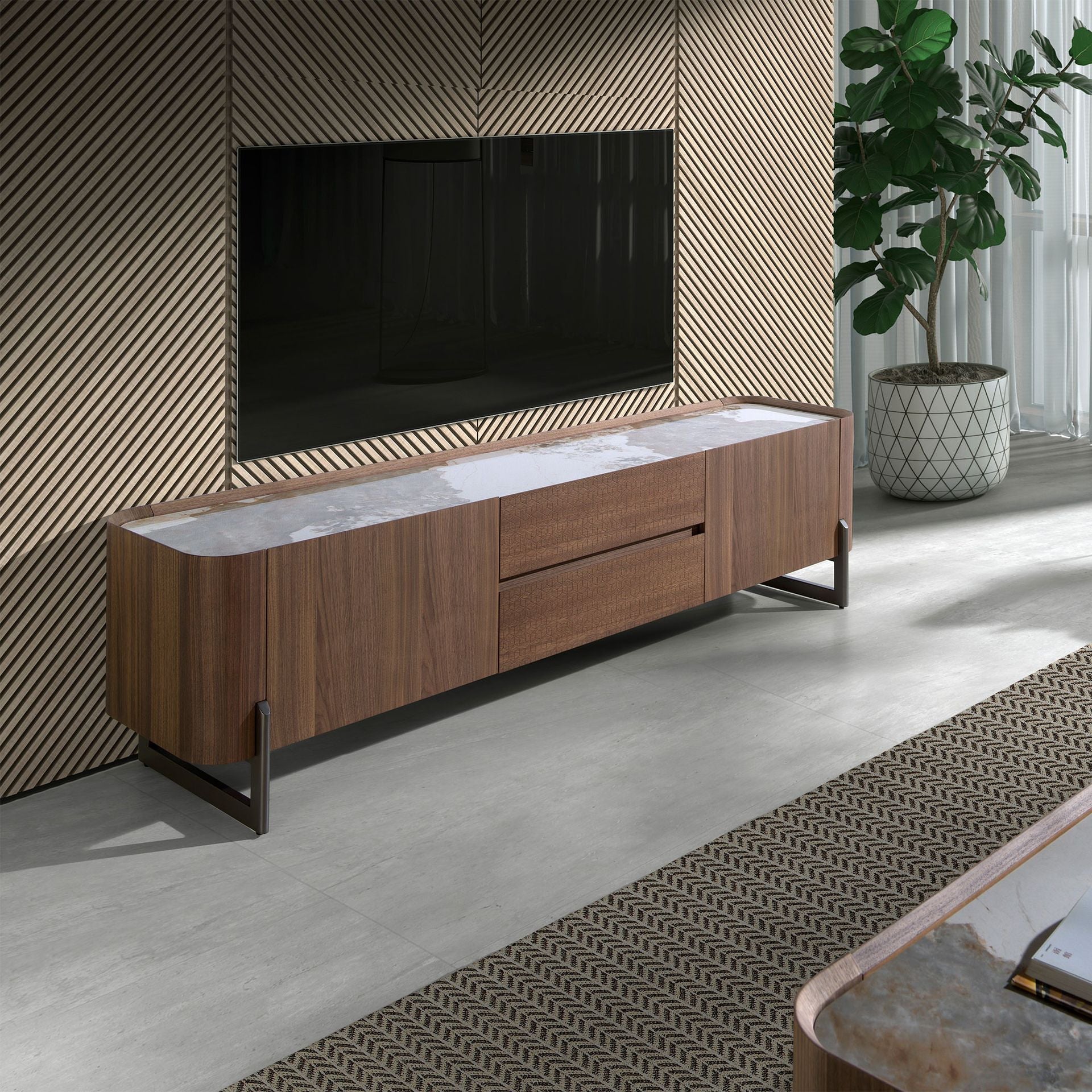 Walnut TV Cabinet with porcelain marble top