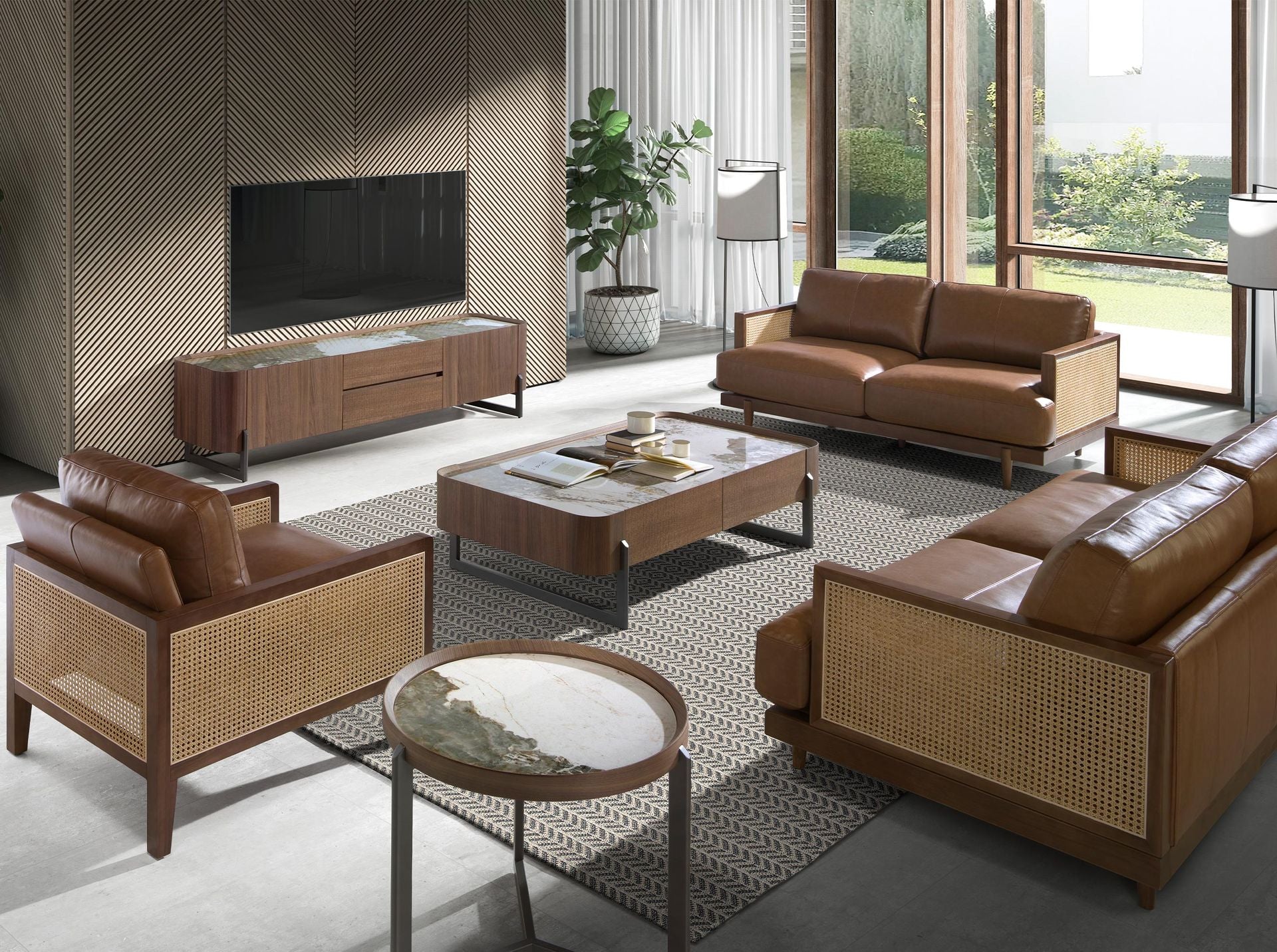 Walnut TV Cabinet with porcelain marble top