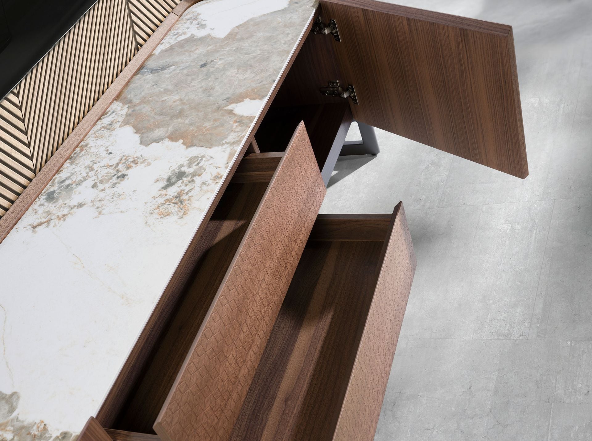 Walnut TV Cabinet with porcelain marble top