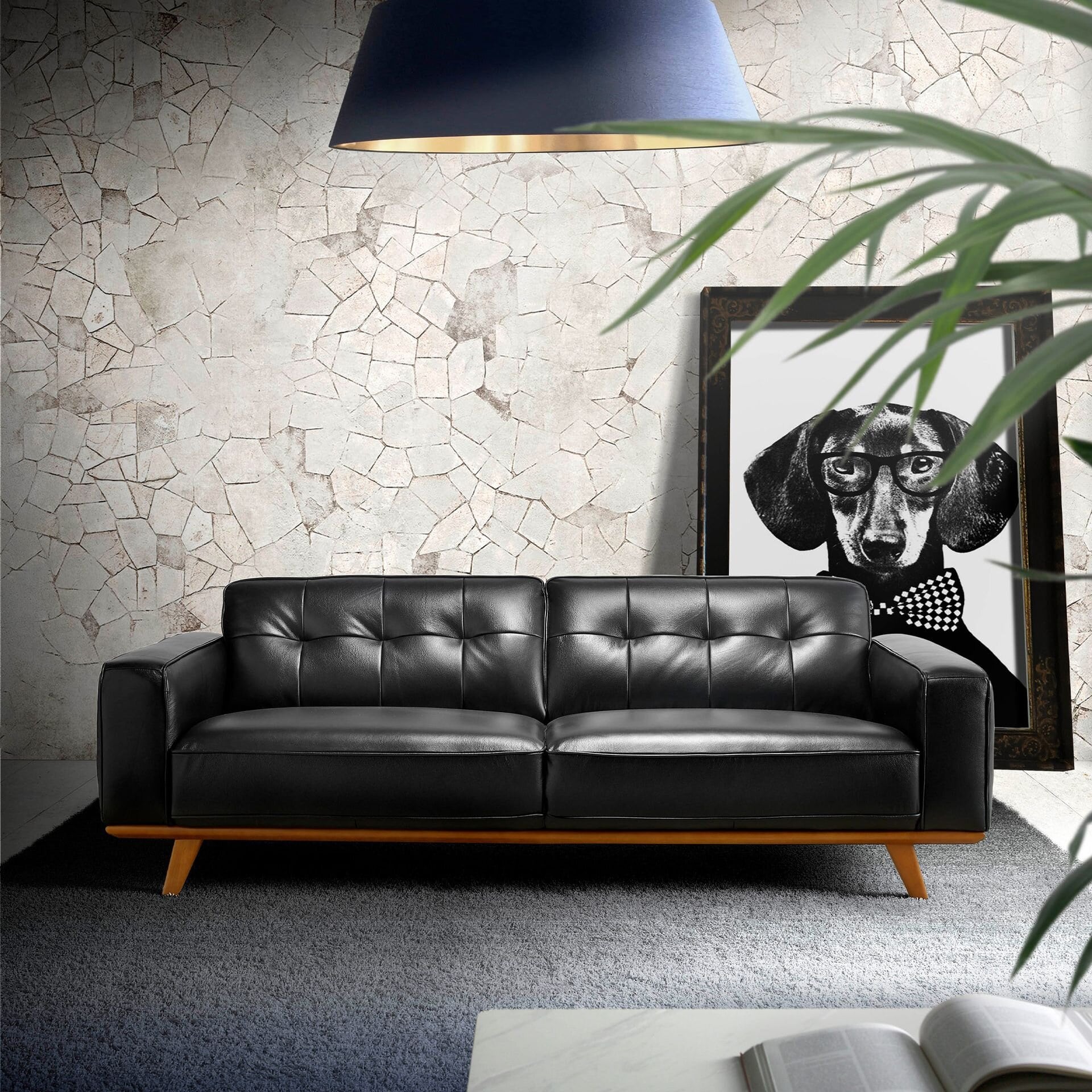 Chester 3 seater Sofa Black Leather