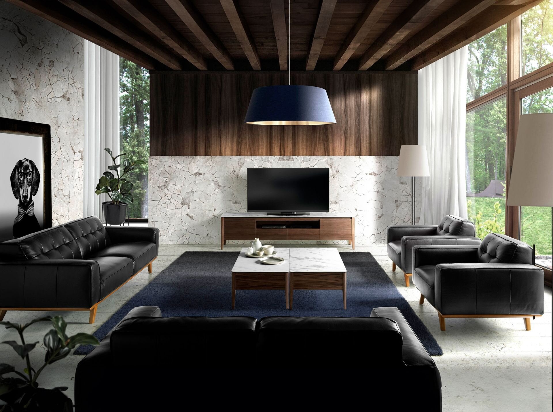 Chester 2 seater Sofa Black Leather
