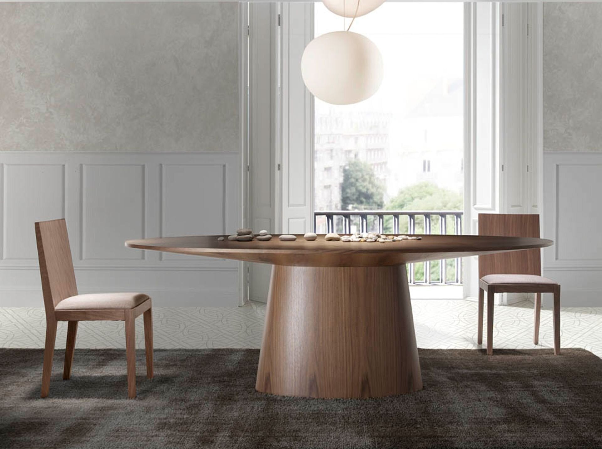 Oval walnut dining table