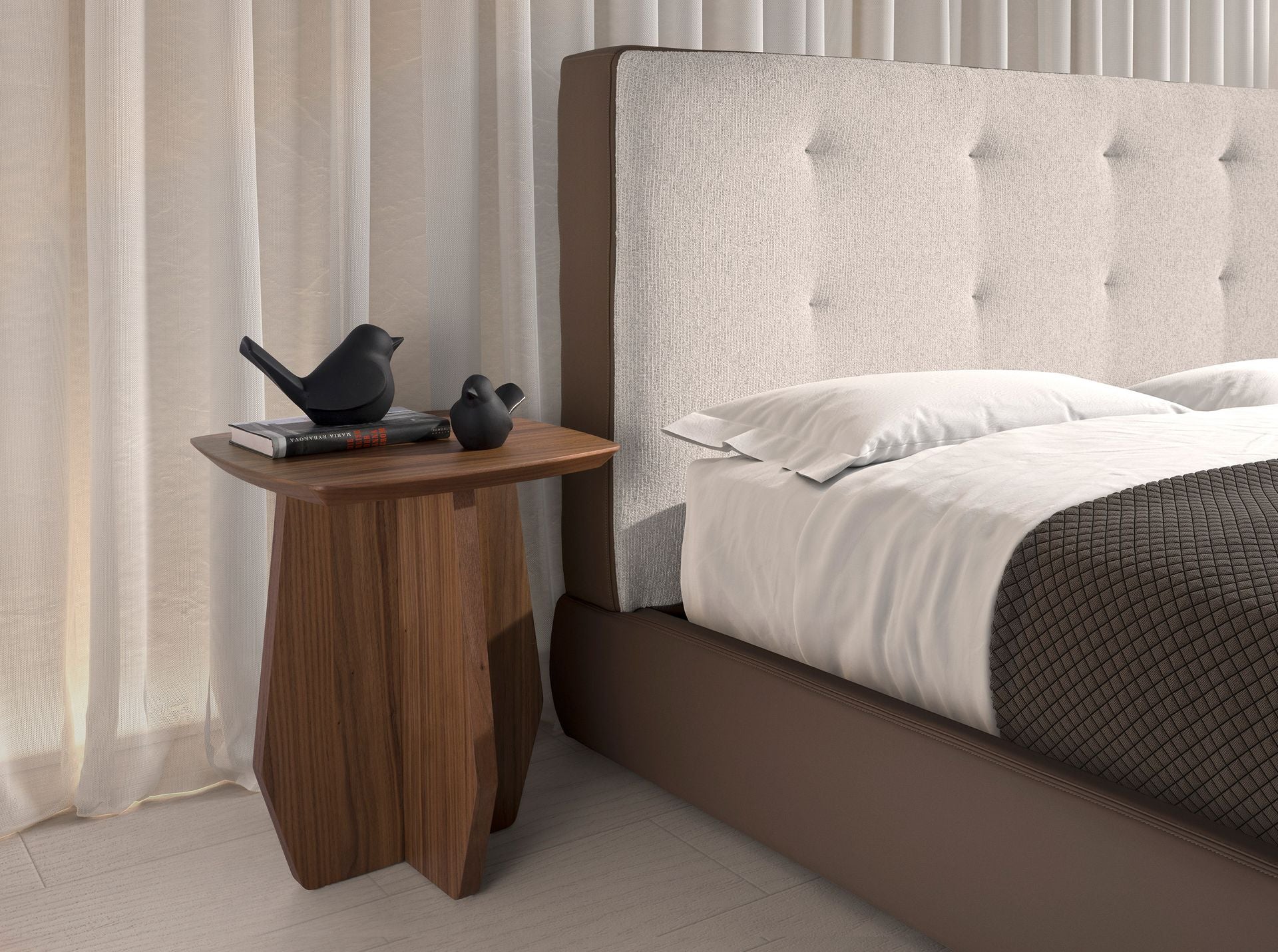 Brown Fabric and Eco-Leather Bed