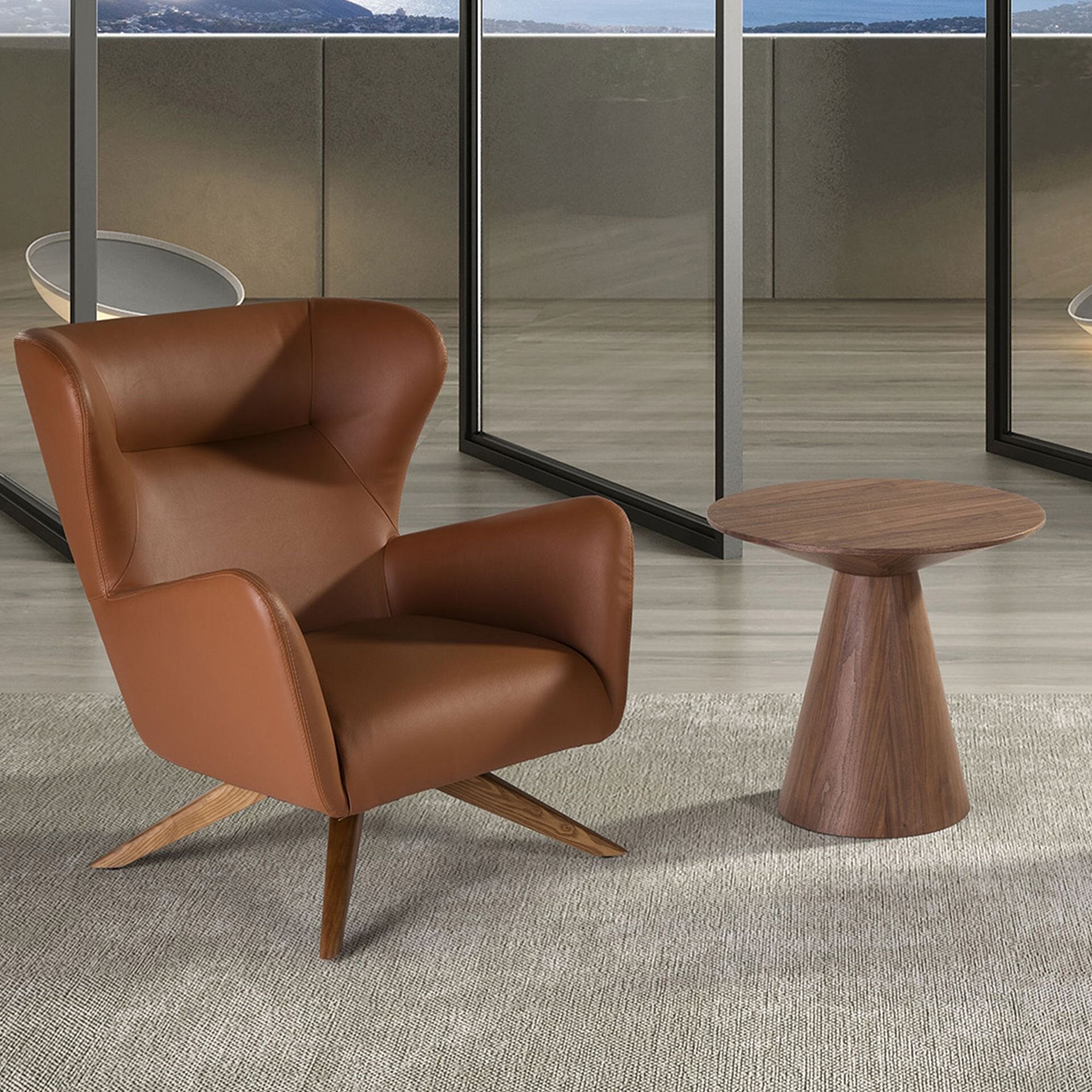 Round Walnut Corner Table