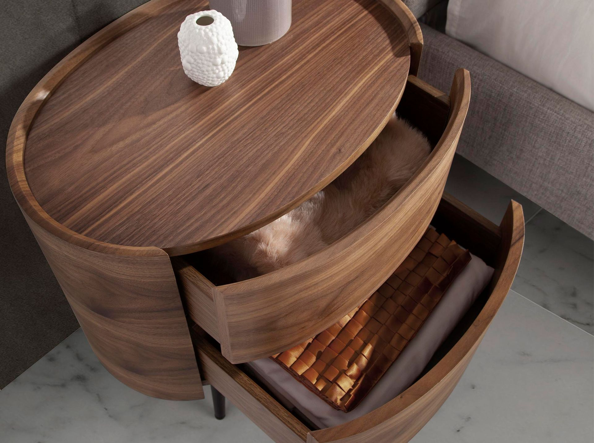 Bedside table walnut and black steel