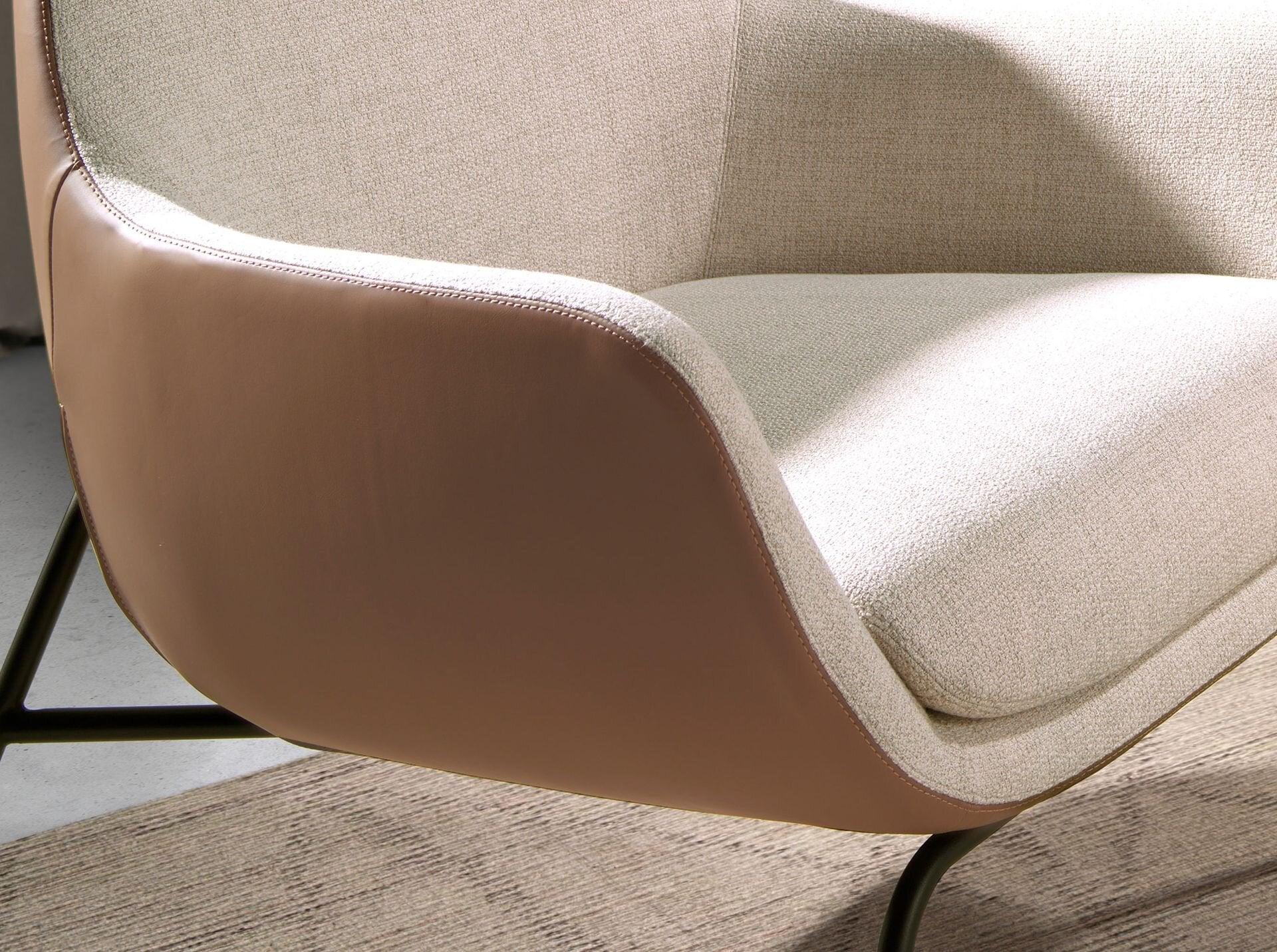 Cream Fabric and Leatherette Armchair
