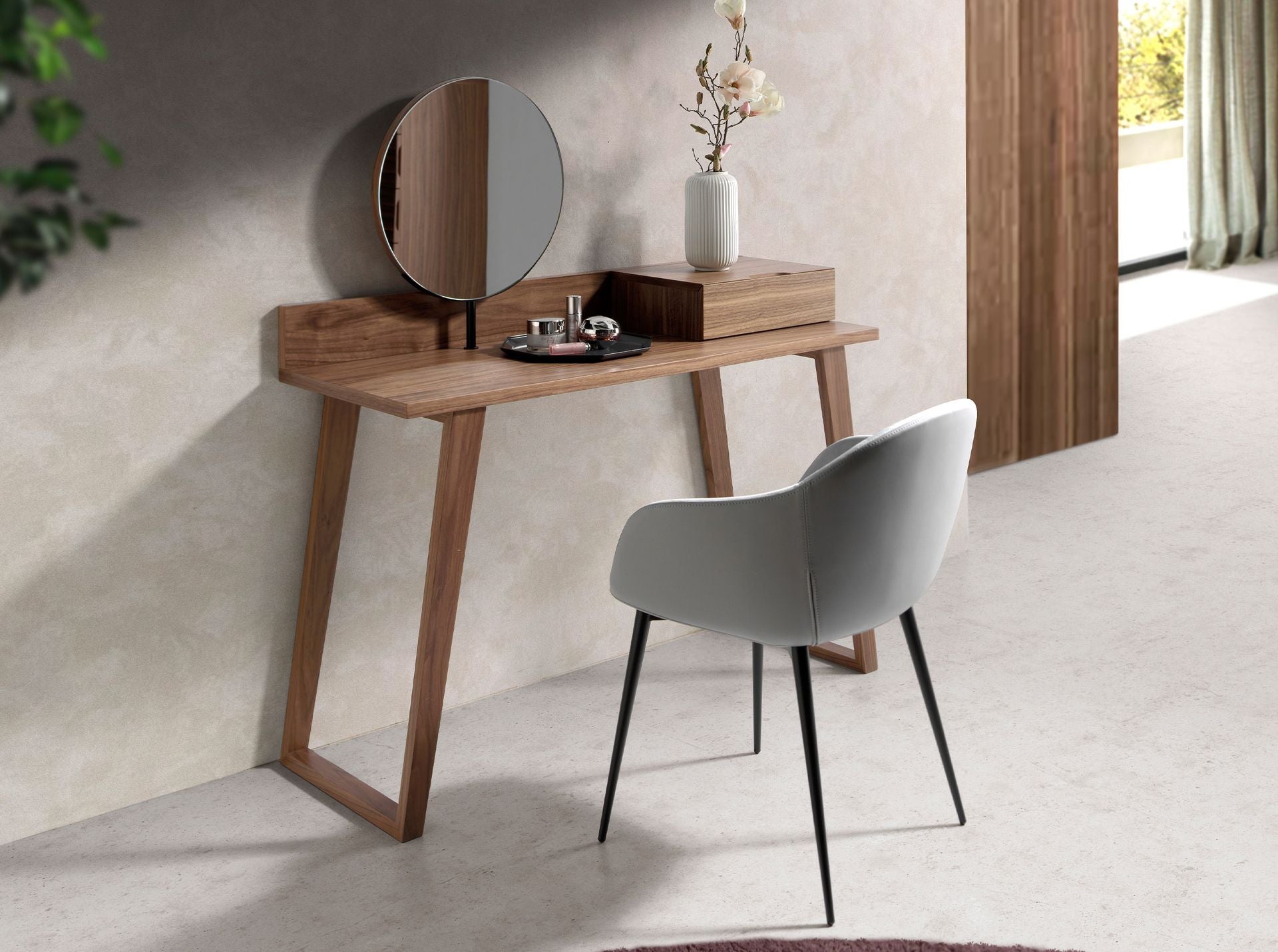 Walnut dressing table with mirror