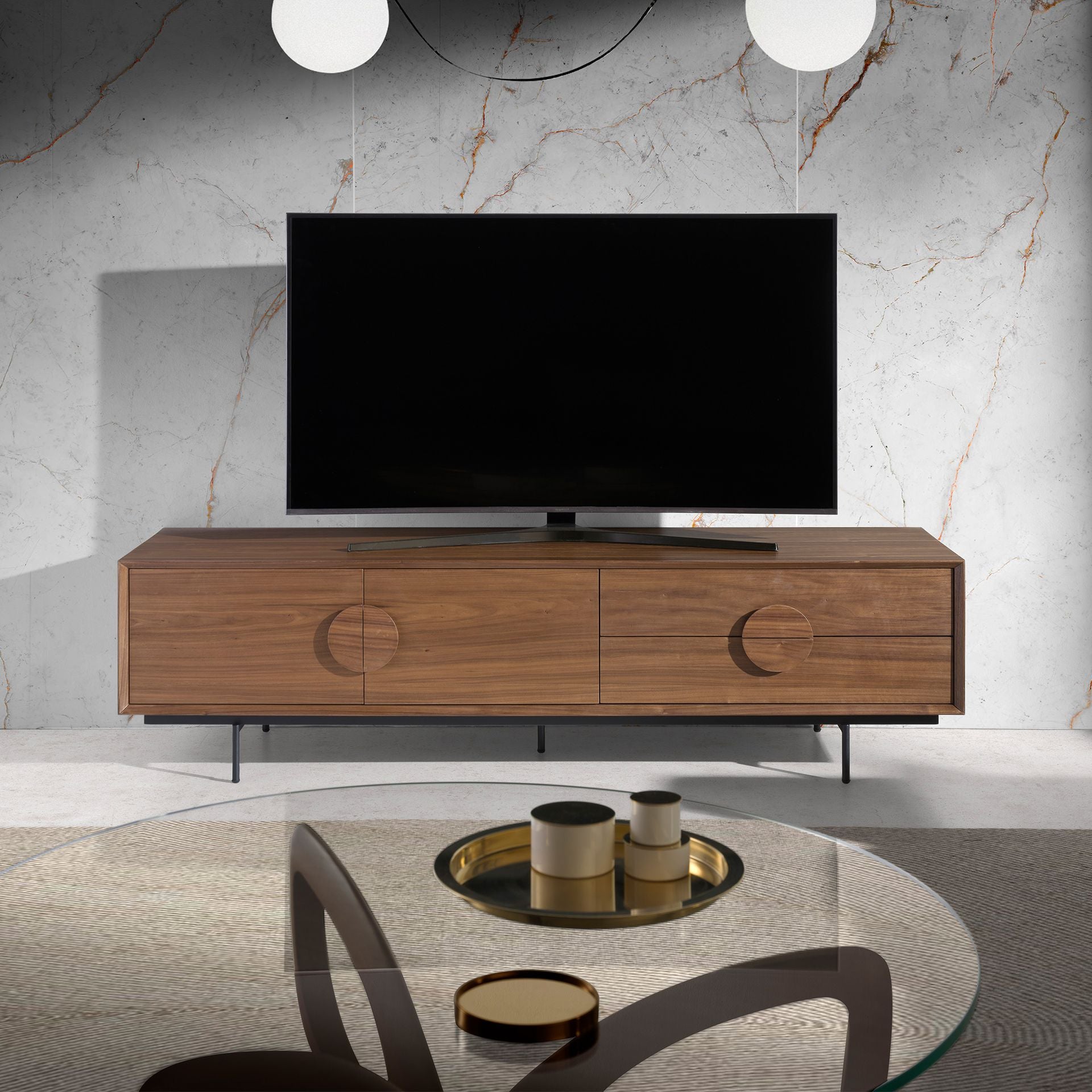 TV Stand walnut and black steel