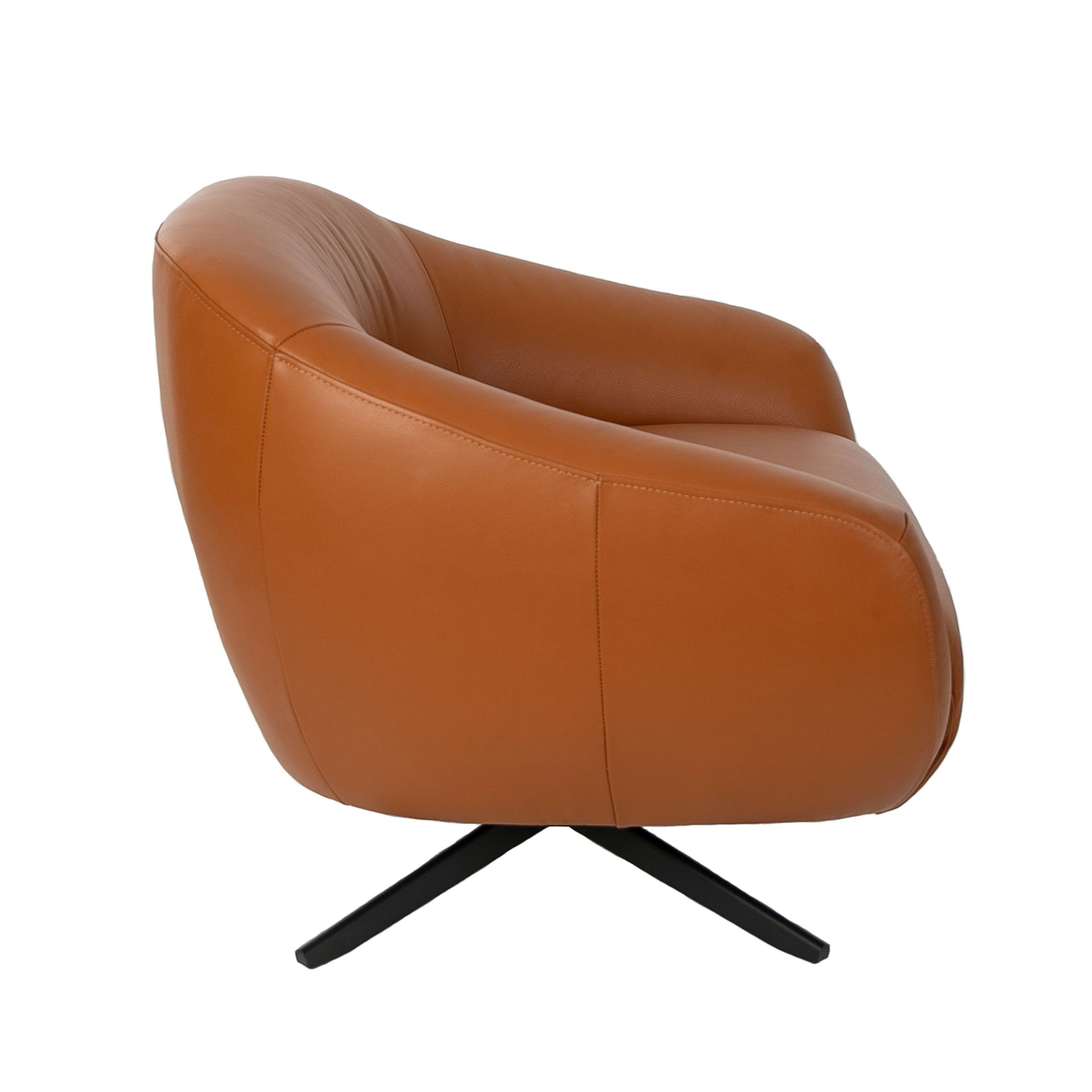 Brown leather swivel armchair