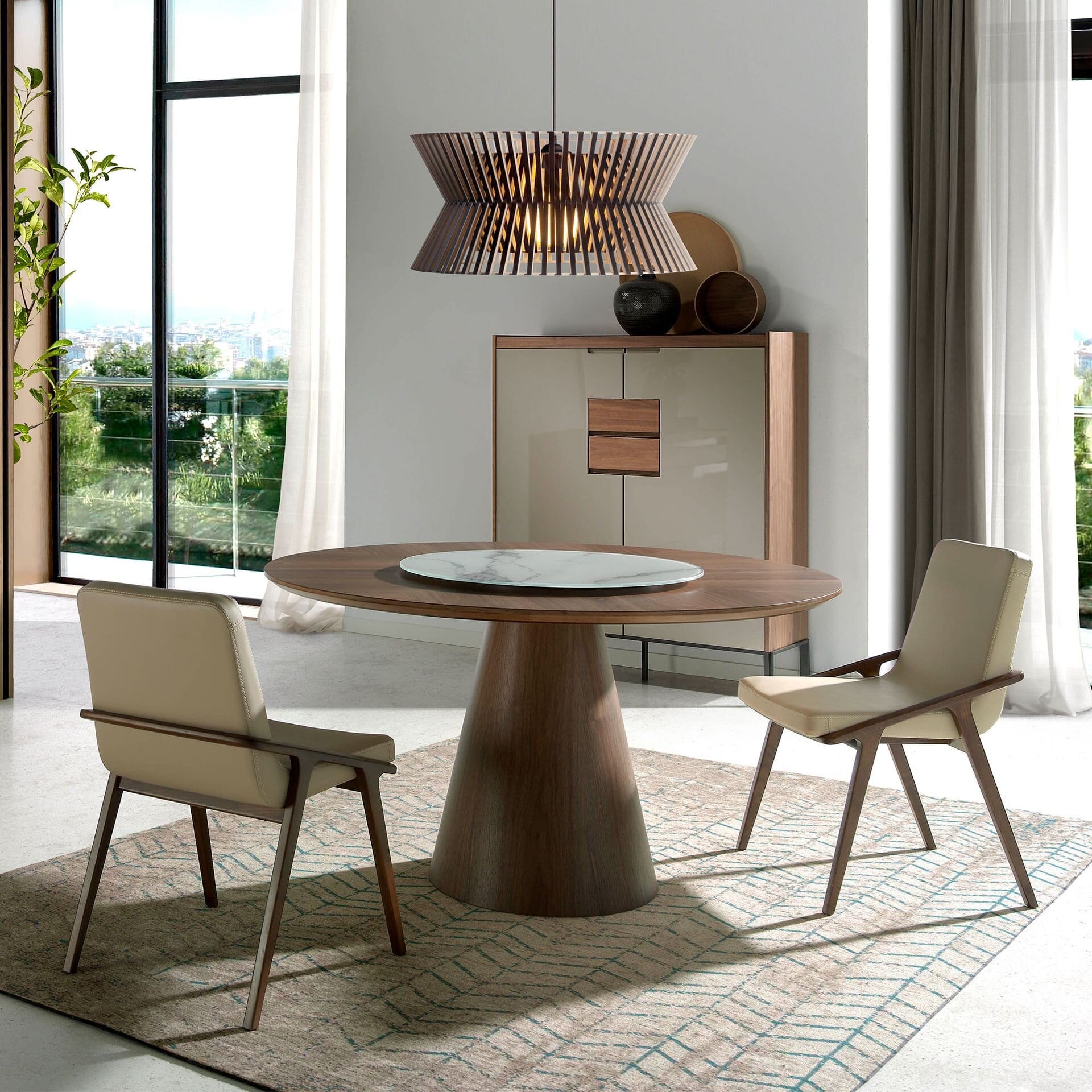 Rotating Round Walnut Dining Table
