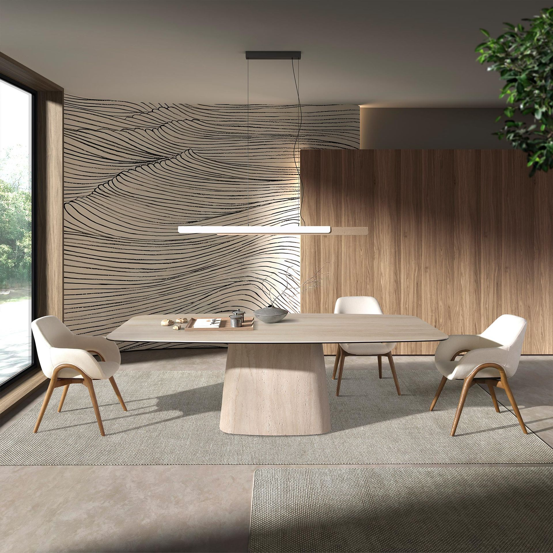Oval barrel dining table in porcelain marble