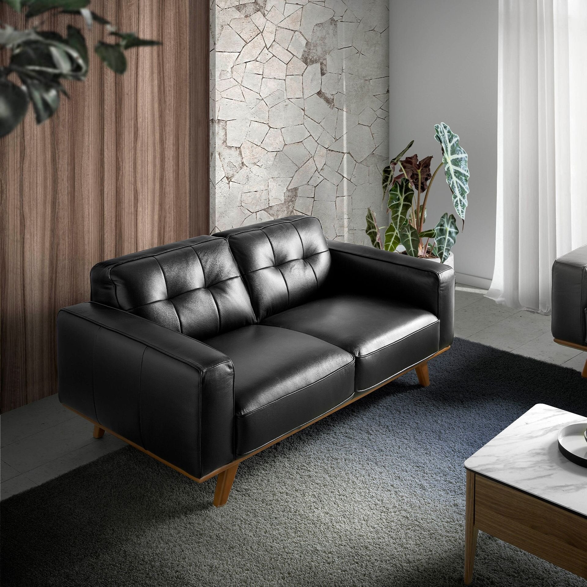 Chester 2 seater Sofa Black Leather
