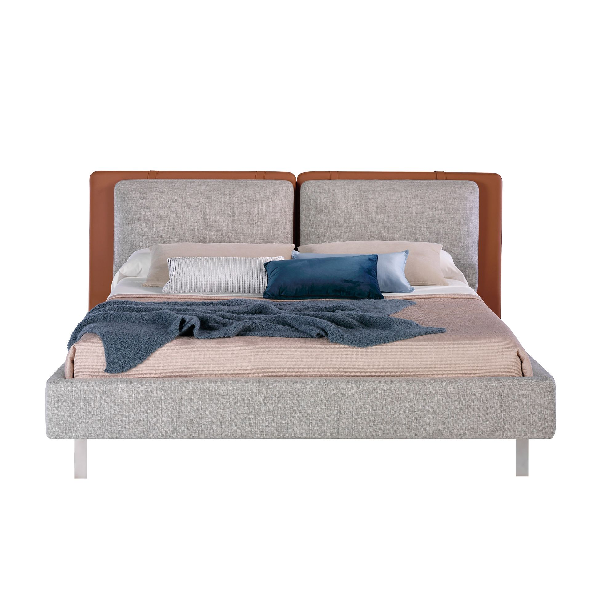 Brown leatherette bed with gray fabric