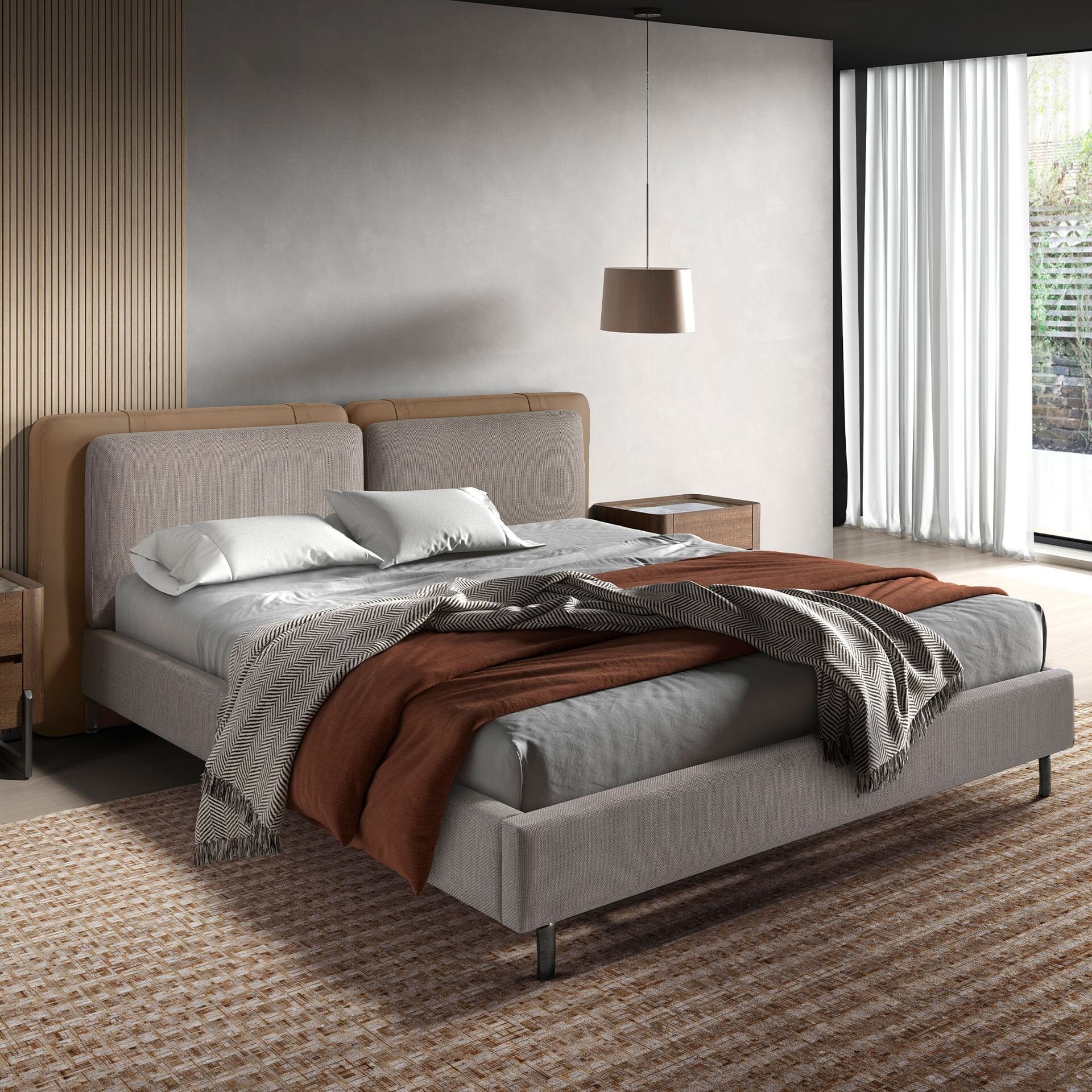 Mink Leatherette Fabric Grey Bed