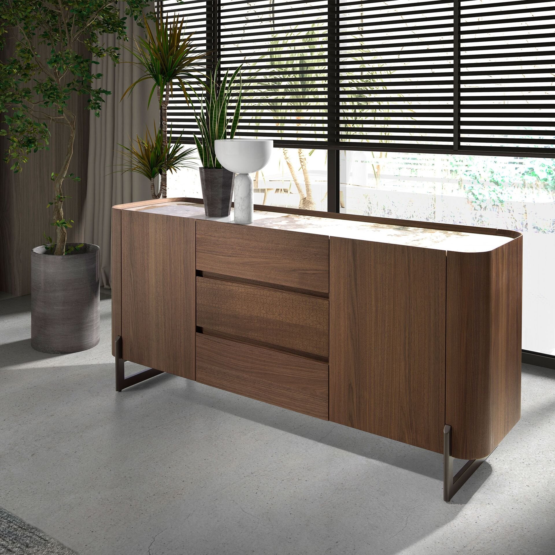 Walnut Sideboard with porcelain marble top