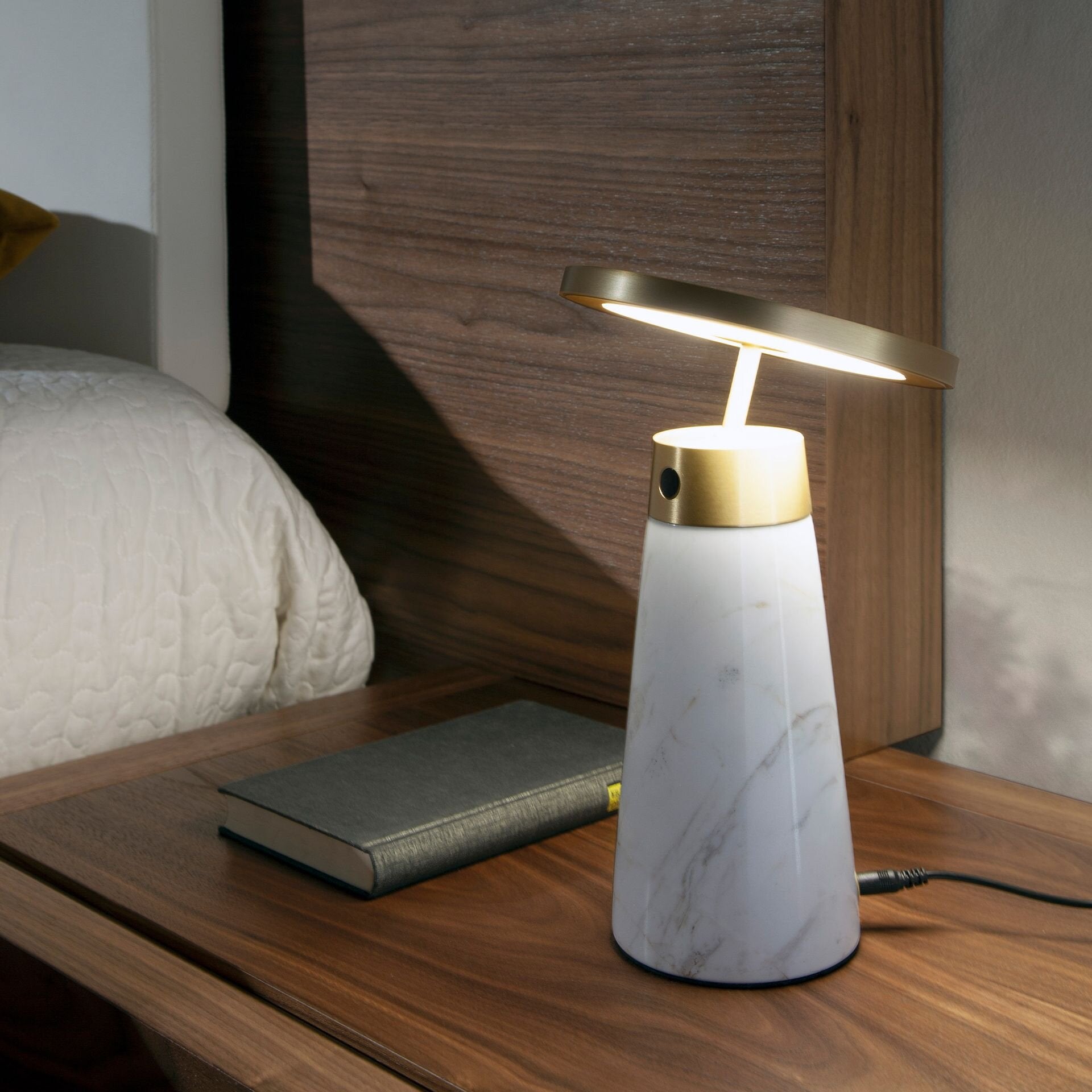Table Lamp White Marble Golden Steel