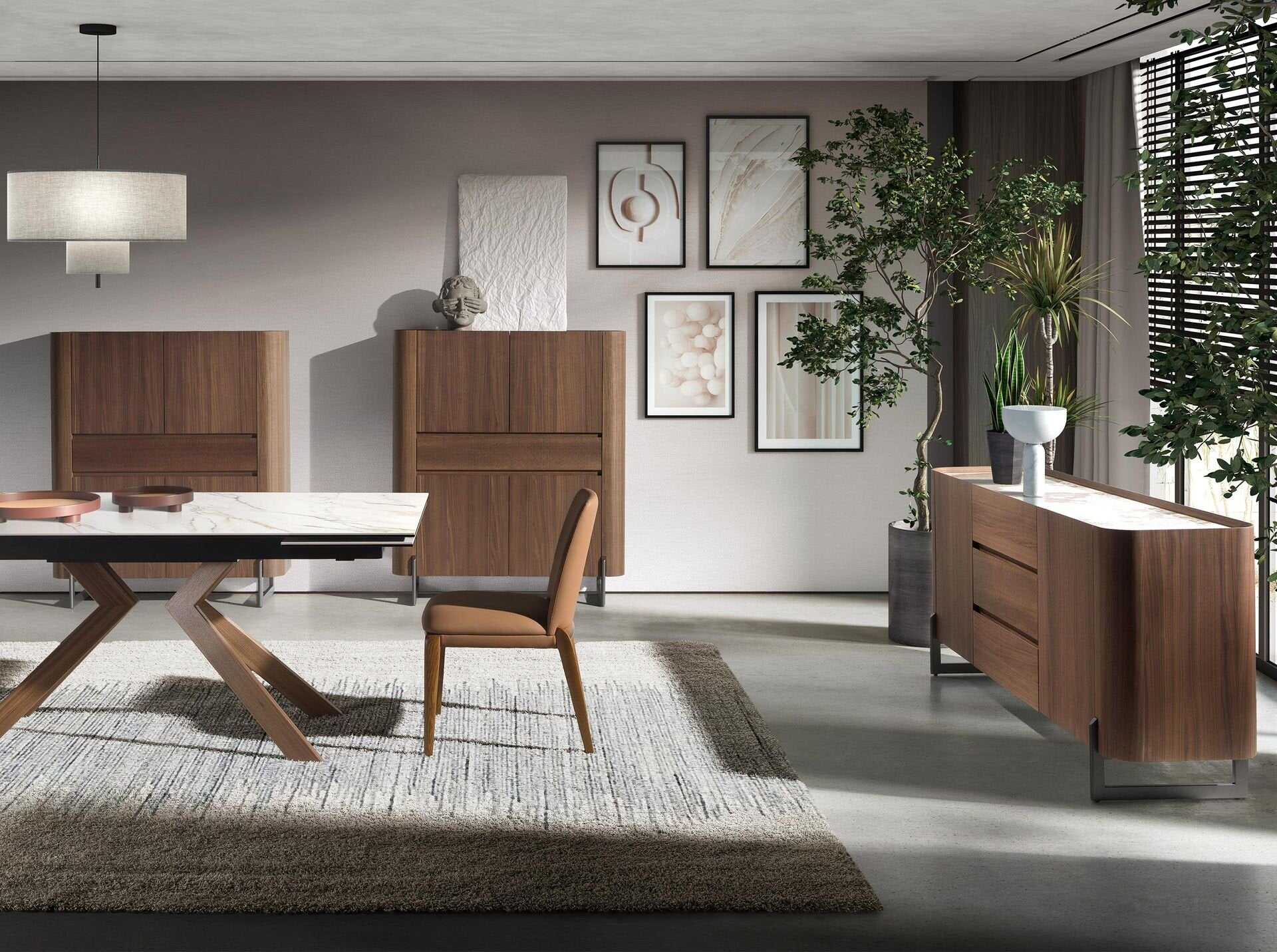 Walnut Sideboard with porcelain marble top