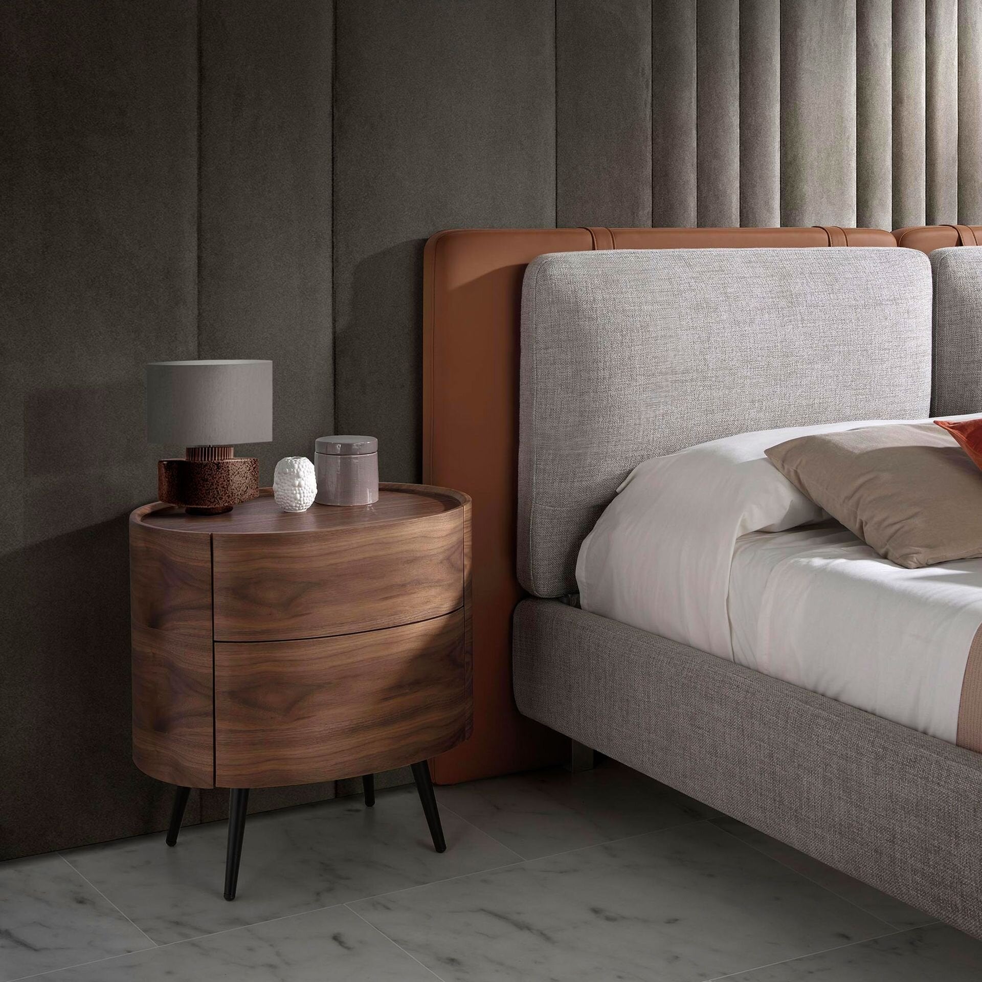 Bedside table walnut and black steel