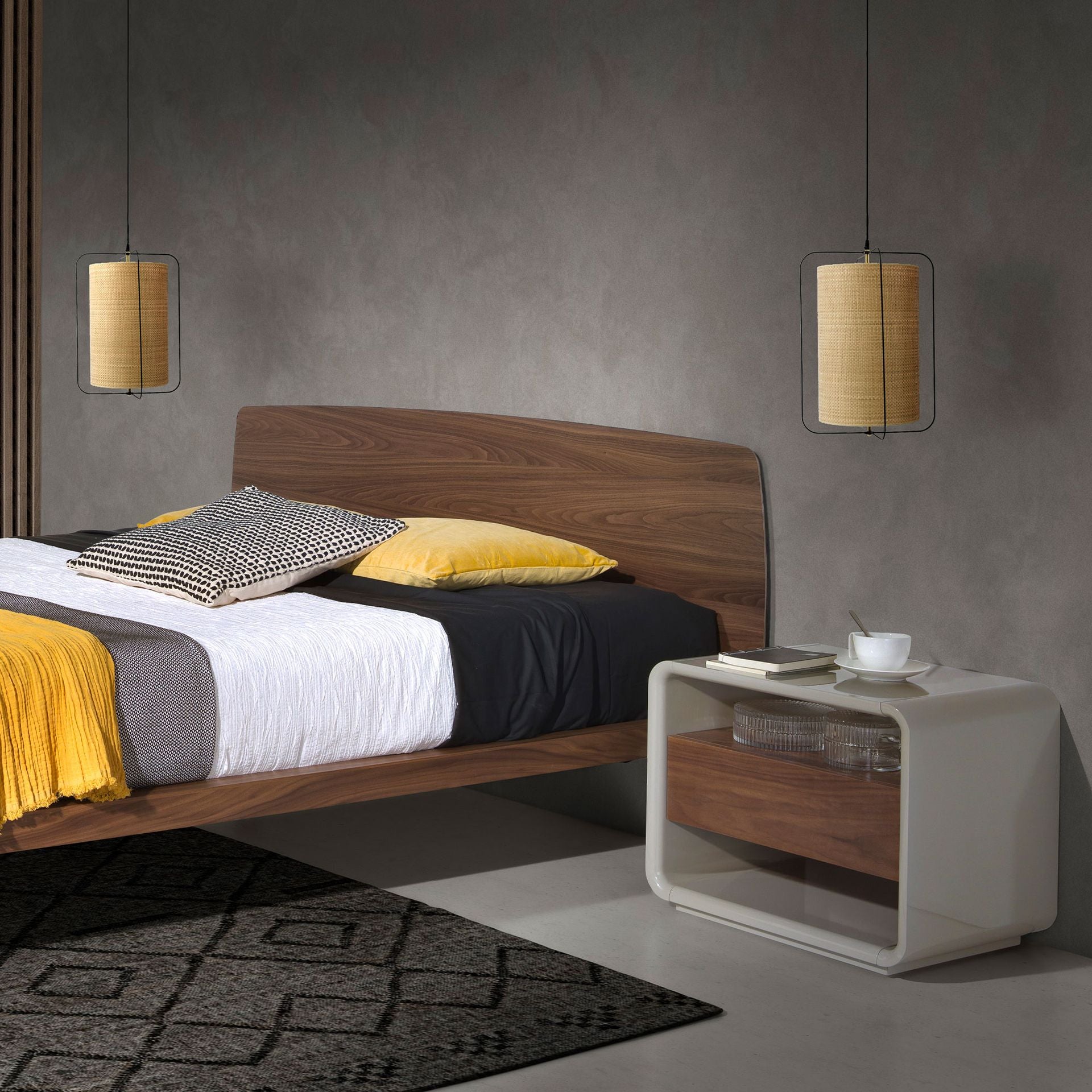 Bedside table walnut and grey wood