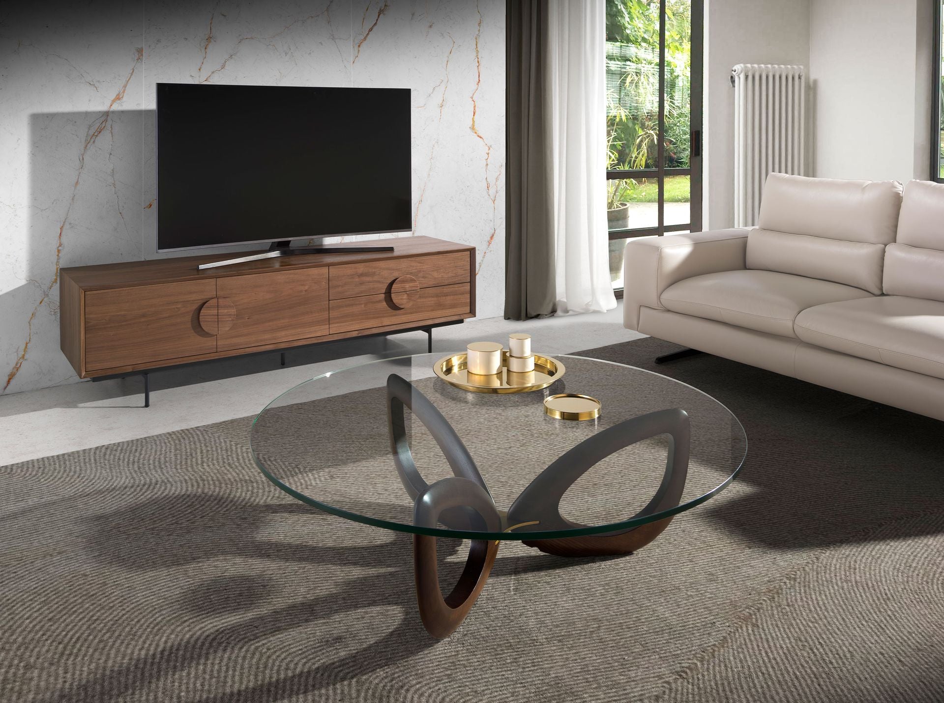 TV Stand walnut and black steel