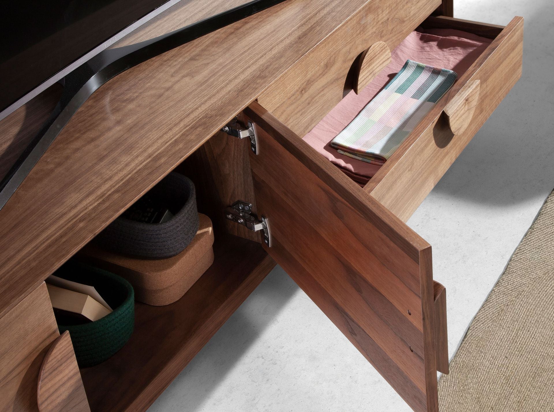 TV Stand walnut and black steel